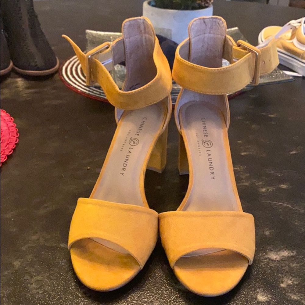 Yellow suede heels